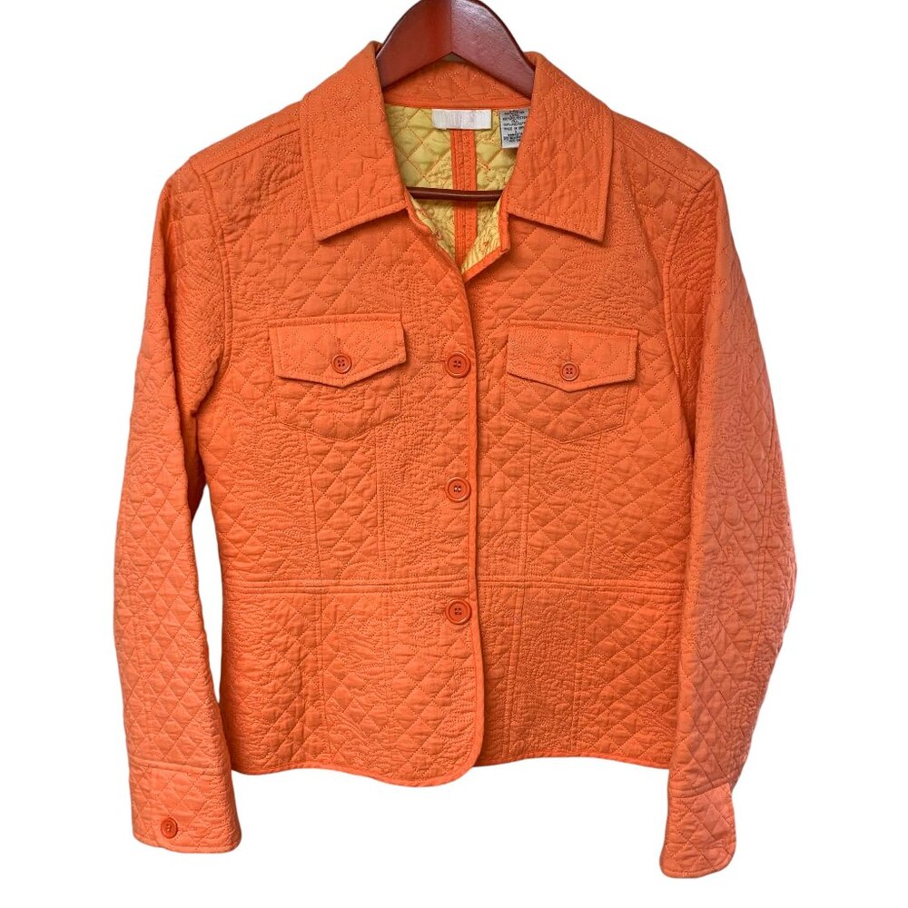 MiFRESIA Orange Quilted Button Down Jacket